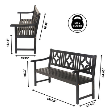 Sloane Ogee Diamond-Back 600-Lbs Support Acacia Wood Outdoor Garden Patio Bench - JONATHAN Y